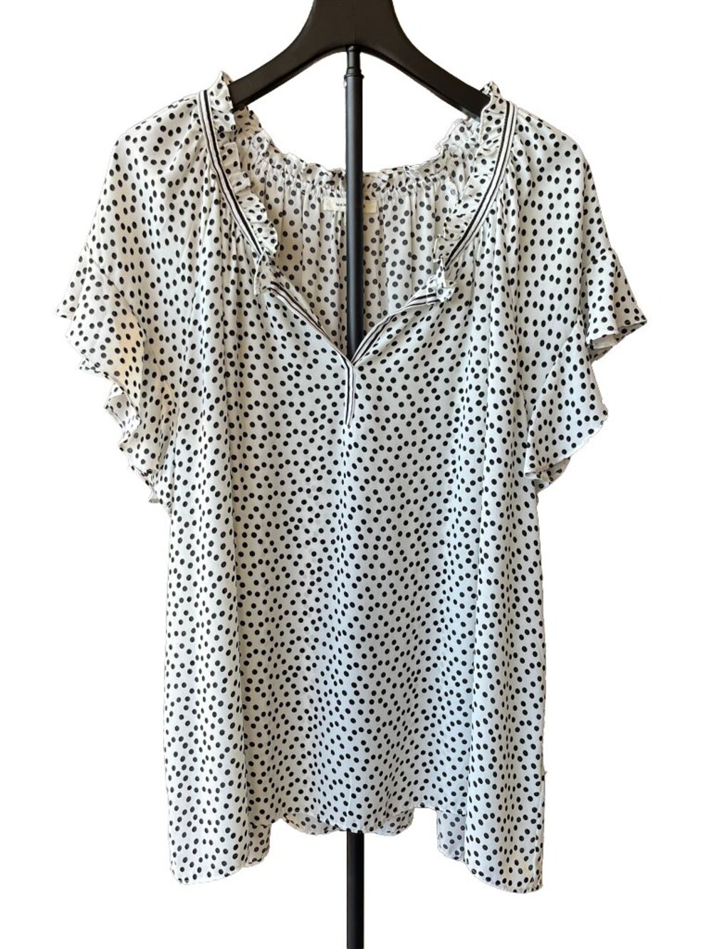 Max Studio 2X White Black Polka Dot Flutter Sleeve Blouse